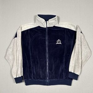 Bullock & Jones Leisure Lounge Track Jacket Bomber Mens XL Blue White Velvet